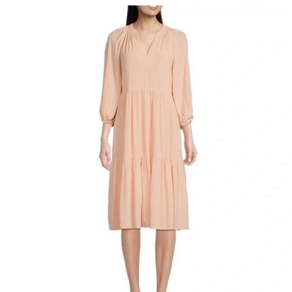 Gibson Latimer Tiered Midi Dress Cottage Core Modest Oversized Large Drop Waist